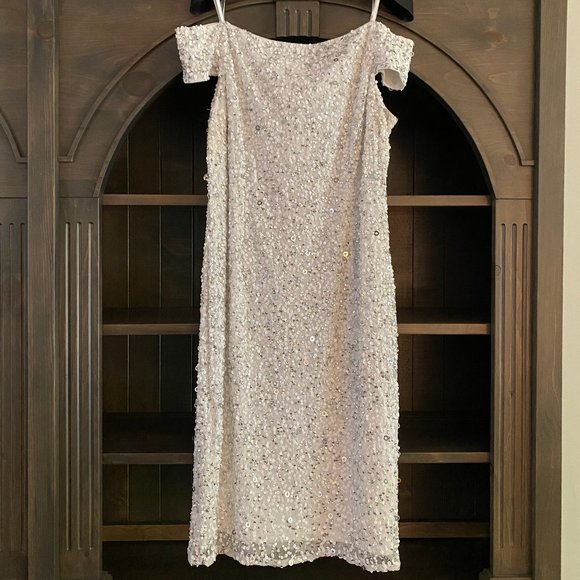 Adrianna Papell Midi Sequin Off Shoulder Dress - Picture 2 of 6